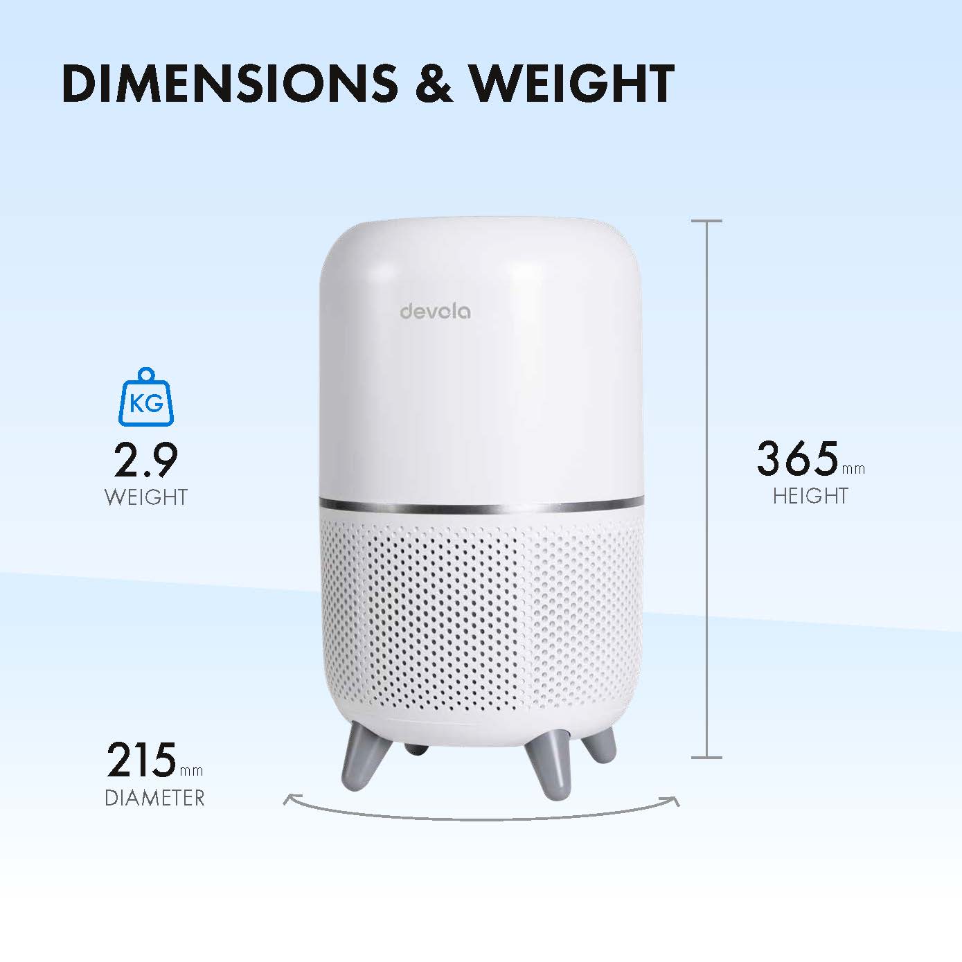 Devola Air Purifier with HEPA and Activated Carbon Filter with Feet