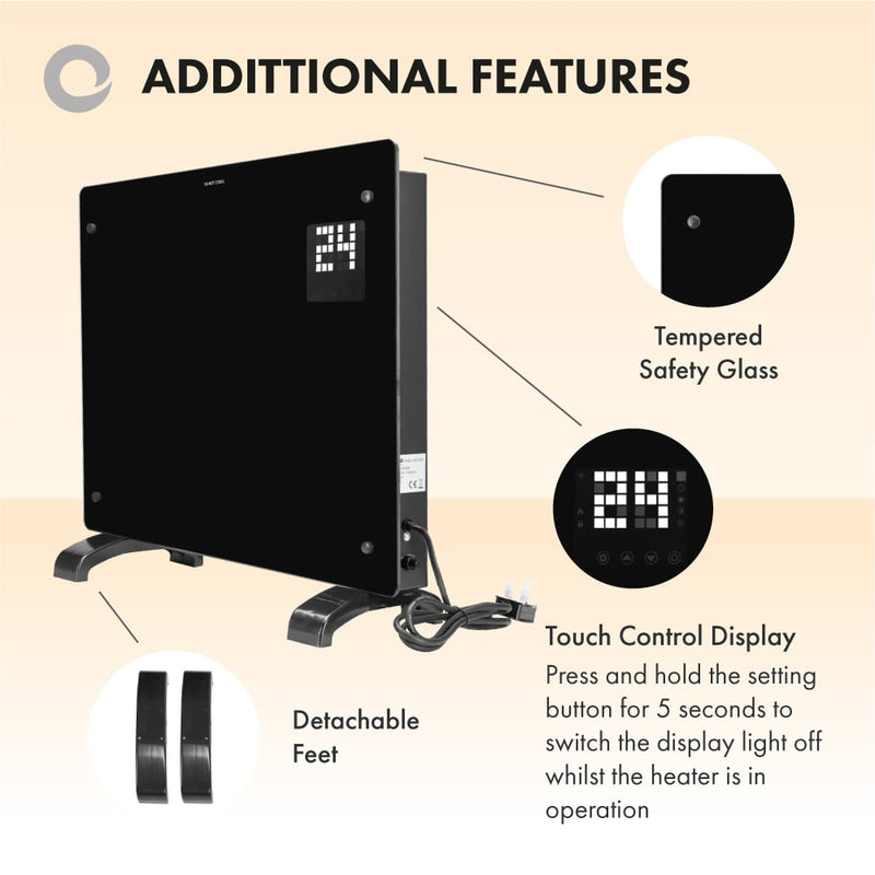 Devola Designer 2kW Smart Glass Panel Heater with Timer Black – DVPW2000B - Return Unit, Image 7 of 9
