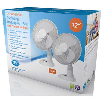 Prem-I-Air 40W 3 Speed 12-inch Oscillating Desk Fan (Twin Pack) - White - EH1523, Image 2 of 2