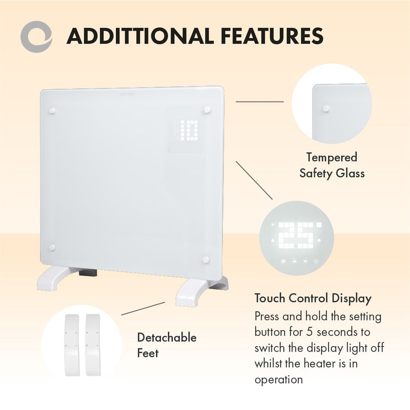 Devola Designer 1kW Smart Glass Panel Heater with Timer White - DVPW1000WH - Return Unit, Image 7 of 9