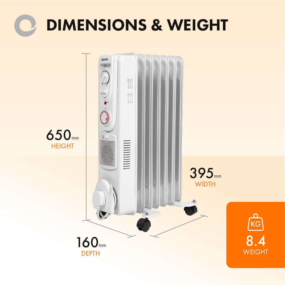 Devola 2000W Oil Filled Radiator (White) - DVSOR7F20W – Air Con Centre