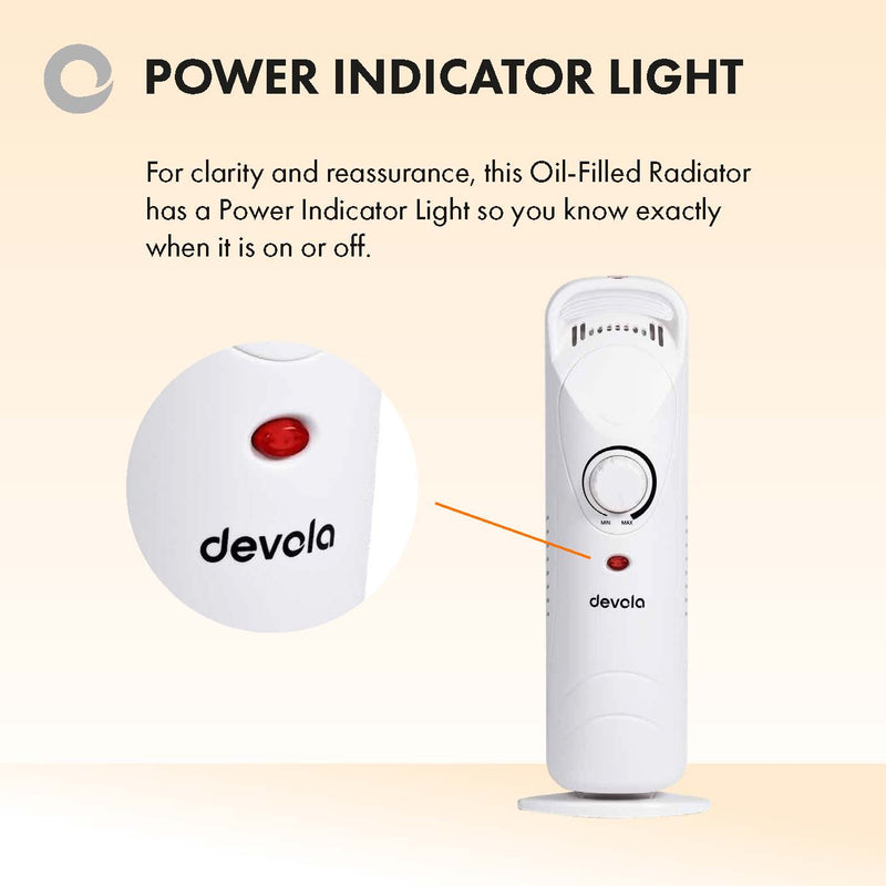 Devola 800W Mini Oil Filled Radiator (9 Fin) White - DVMOR9F08W - Return Unit, Image  of 8