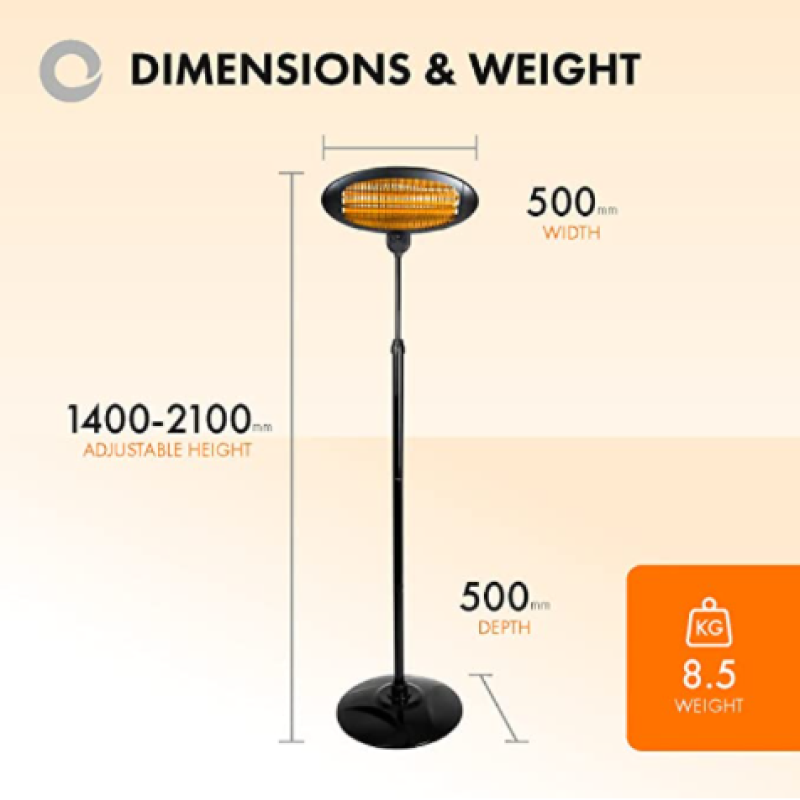 Devola Core 2kW Stand Mounted Patio Heater Oval with Remote - DVRPH20SMB, Image 4 of 7