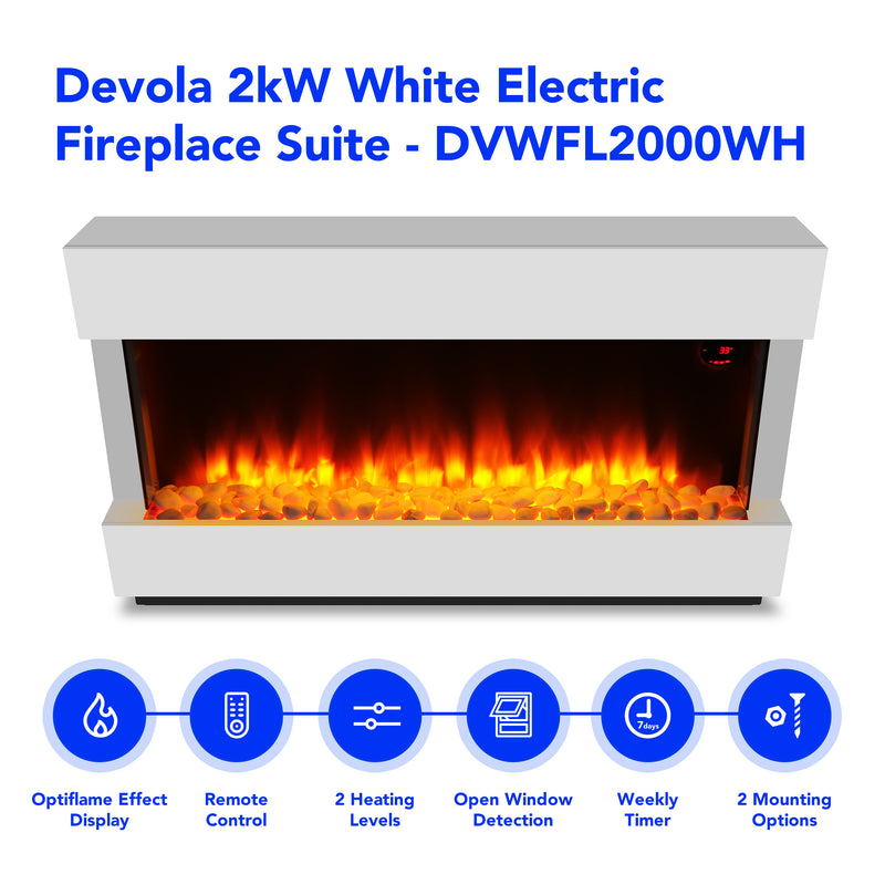 Devola 2kW Electric Fireplace Suite White 580x928mm - DVWFL2000WH, Image 2 of 7
