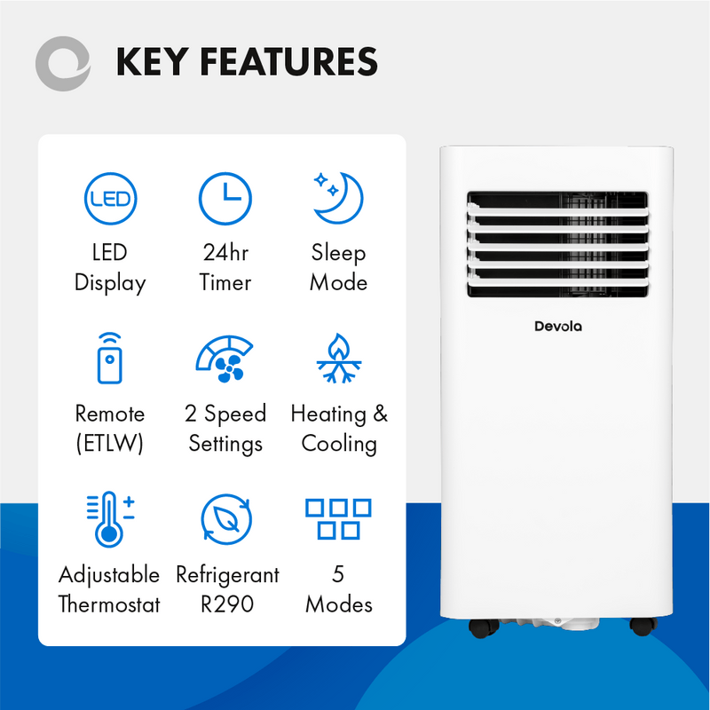 Devola Portable Air Conditioner - 10000BTU - Cooling & Heating - White - DVAC10CHW, Image 5 of 12