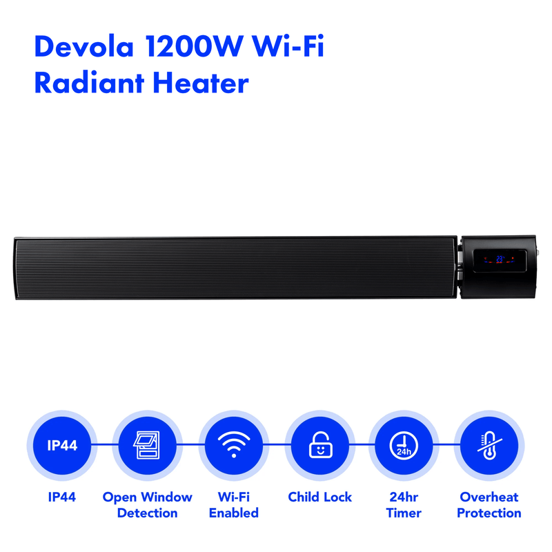 Devola 1.2kW Indoor And Outdoor Wi-Fi Radiant Heater - DVRH1200B - Return Unit, Image 2 of 7