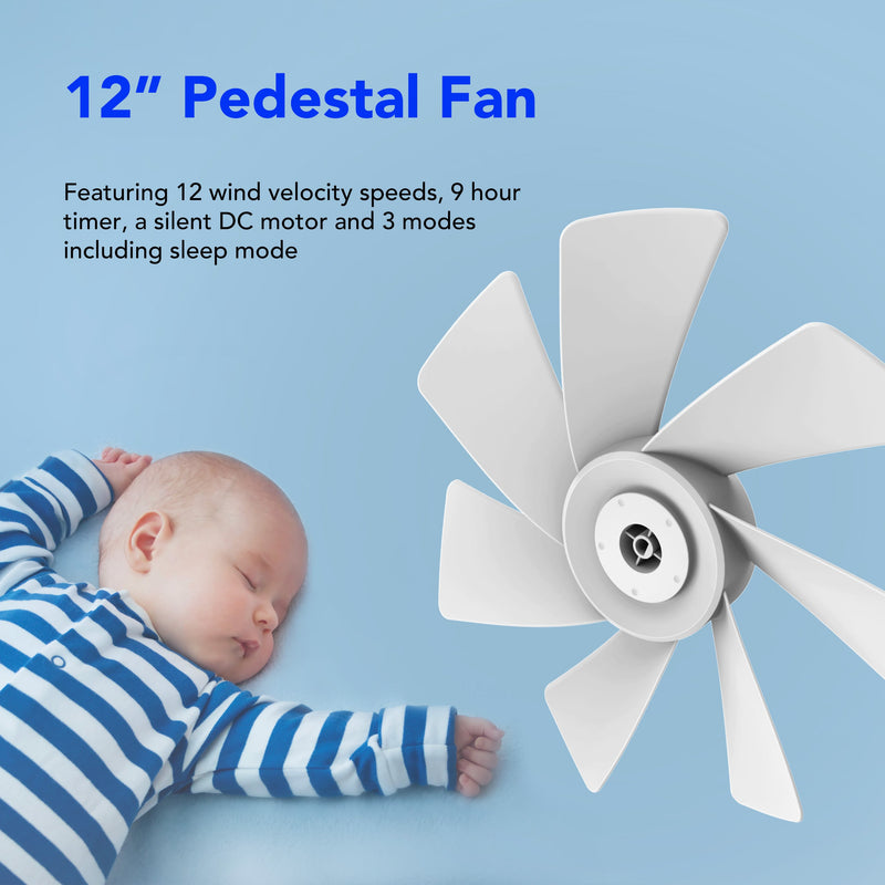 Devola Low Noise 30W 12 Speed 12-inch DC Pedestal Fan - White - DV12DCPFAN, Image  of 10