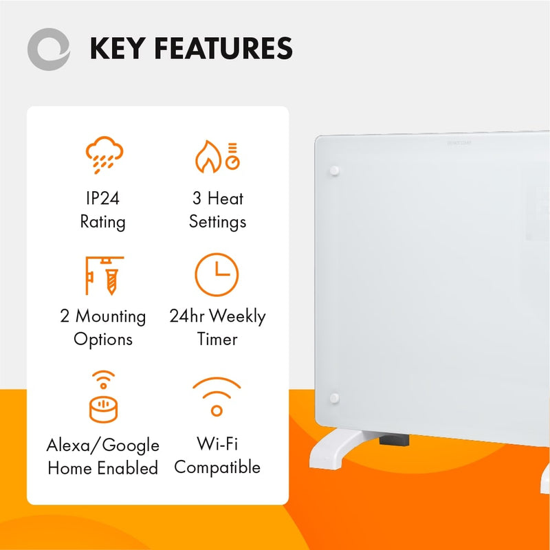 Devola Designer 1kW Smart Glass Panel Heater with Timer White - DVPW1000WH - Return Unit, Image  of 9
