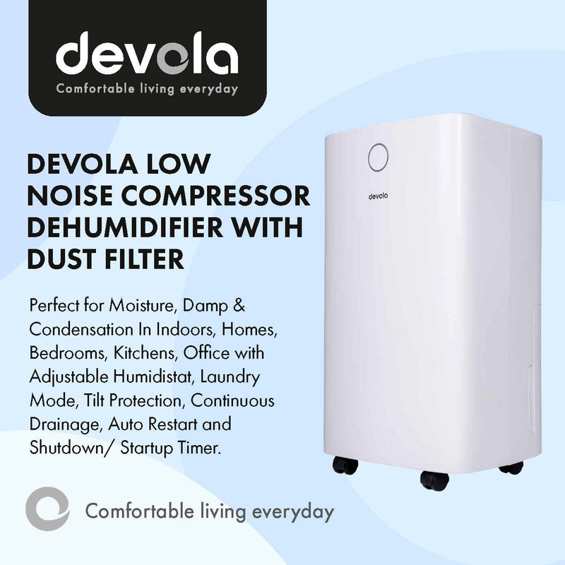 Devola 12L Compressor Dehumidifier with Wi-Fi, White - DV12LWF, Image 9 of 12