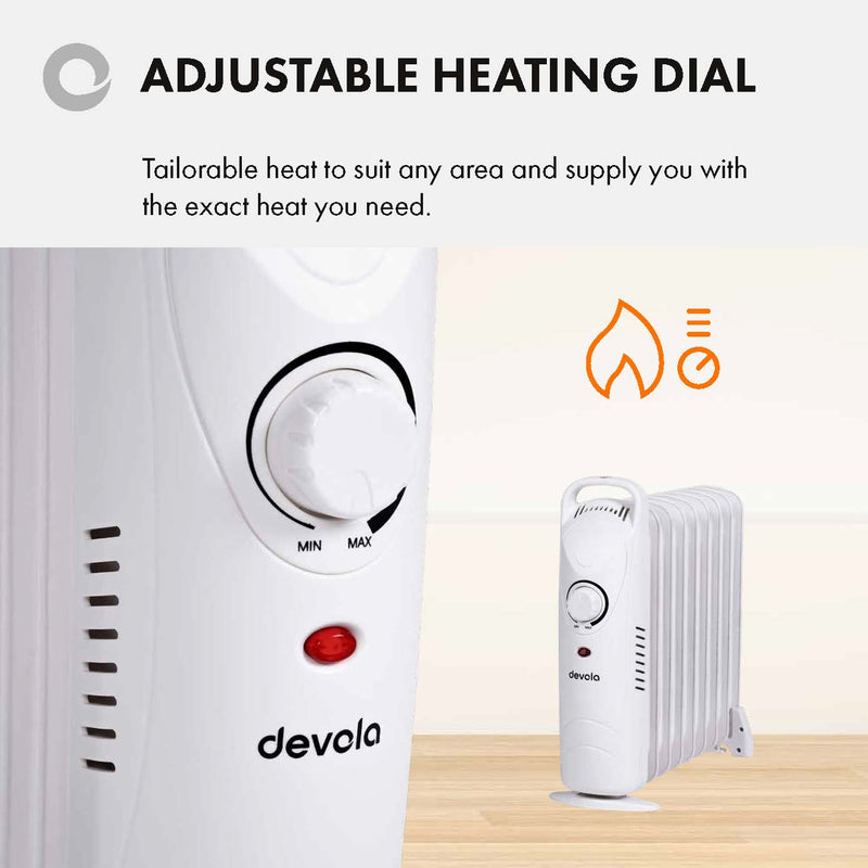 Devola 800W Mini Oil Filled Radiator (9 Fin) White - DVMOR9F08W - Return Unit, Image  of 8