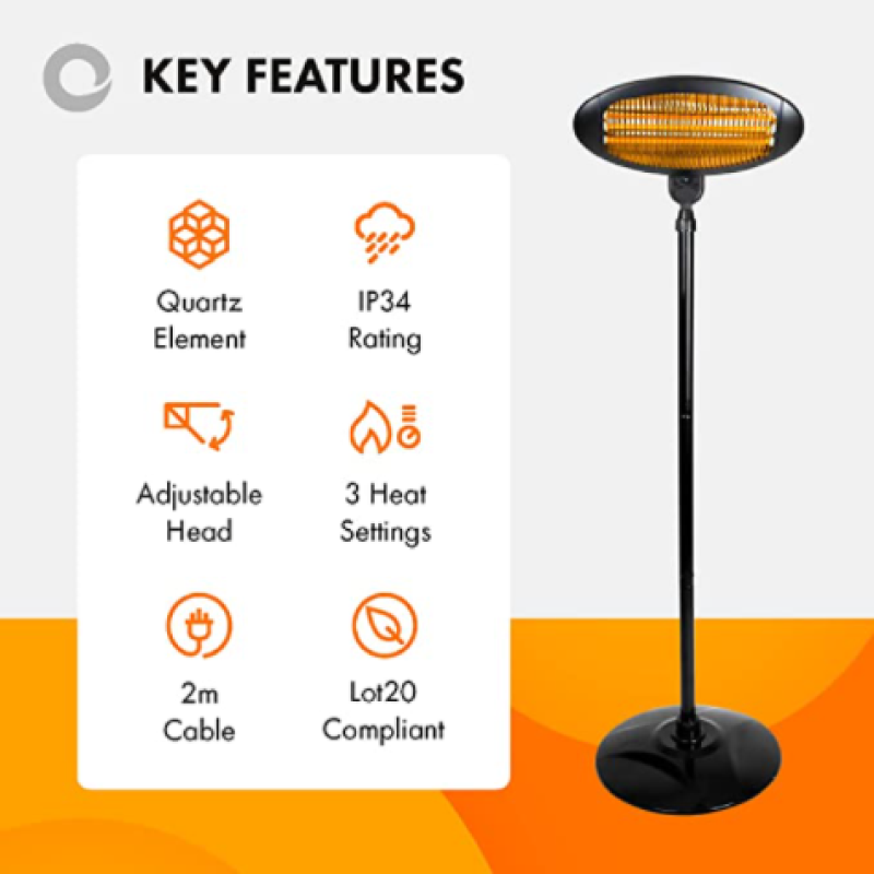 Devola Core 2kW Stand Mounted Patio Heater Oval with Remote - DVRPH20SMB, Image 3 of 7