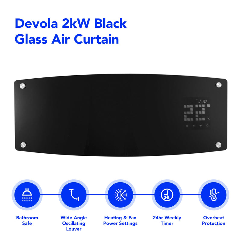Devola 2kW Glass Panel Air Curtain Black - DVSH20B - Return Unit, Image 2 of 6