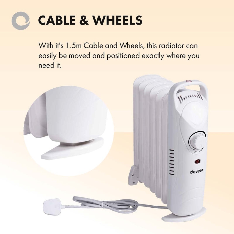 Devola 800W Mini Oil Filled Radiator (9 Fin) White - DVMOR9F08W - Return Unit, Image  of 8