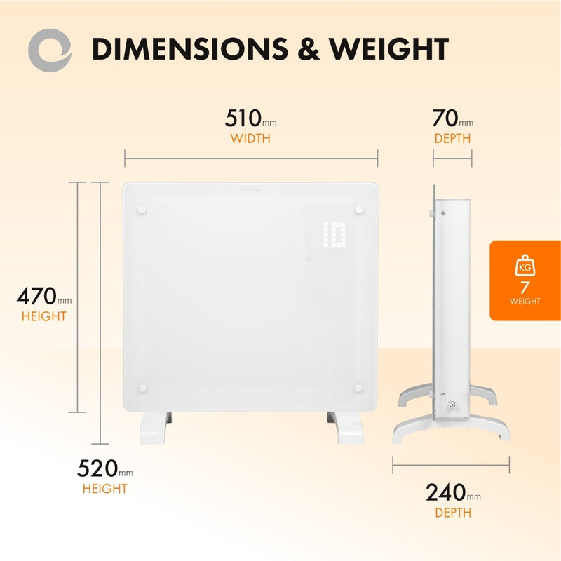Devola Designer 1kW Smart Glass Panel Heater with Timer White - DVPW1000WH - Return Unit, Image 3 of 9