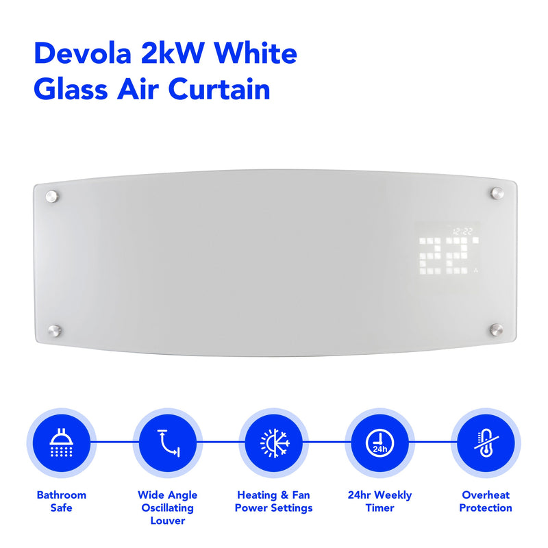 Devola 2kW Glass Air Curtain - White - EU - DVSH20WHE, Image 2 of 7