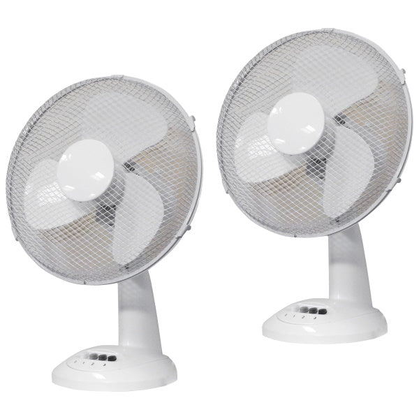 Prem-I-Air 40W 3 Speed 12-inch Oscillating Desk Fan (Twin Pack) - White - EH1523, Image 1 of 2