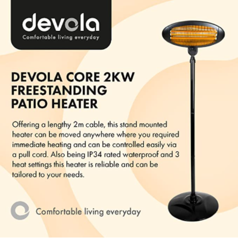 Devola Core 2kW Stand Mounted Patio Heater Oval with Remote - DVRPH20SMB, Image 2 of 7