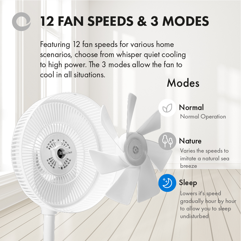 Devola Low Noise 30W 12 Speed 12-inch DC WiFi Pedestal Fan - White - DV12DCPFANWF, Image 5 of 9