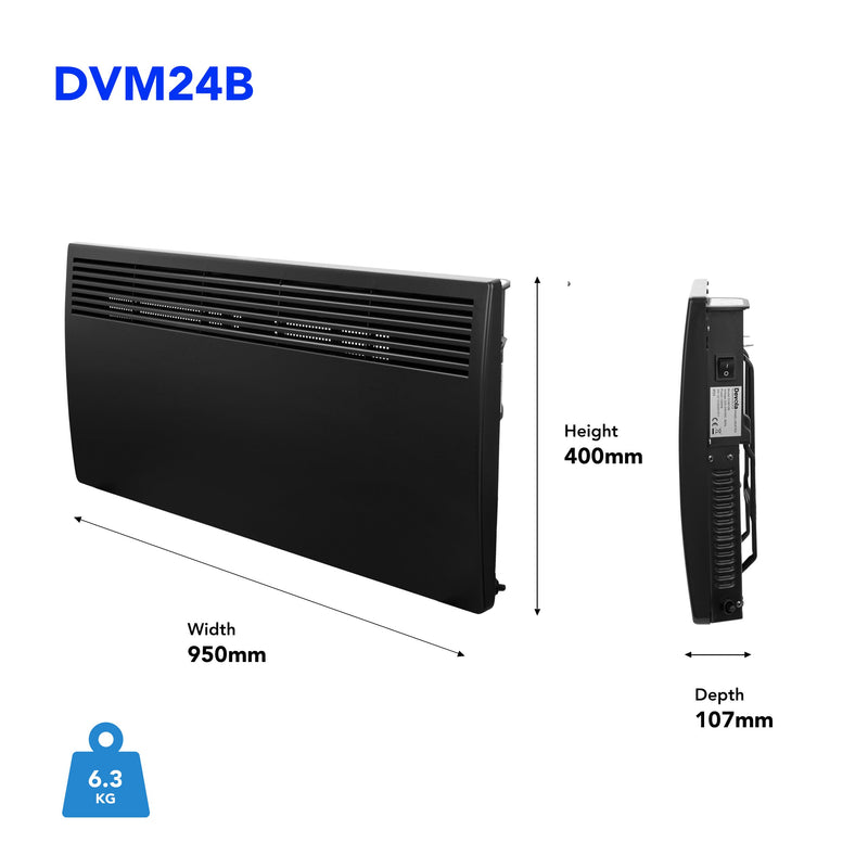 Devola 2.4kW Eco Panel Heater - Black - DVM24B, Image 4 of 7