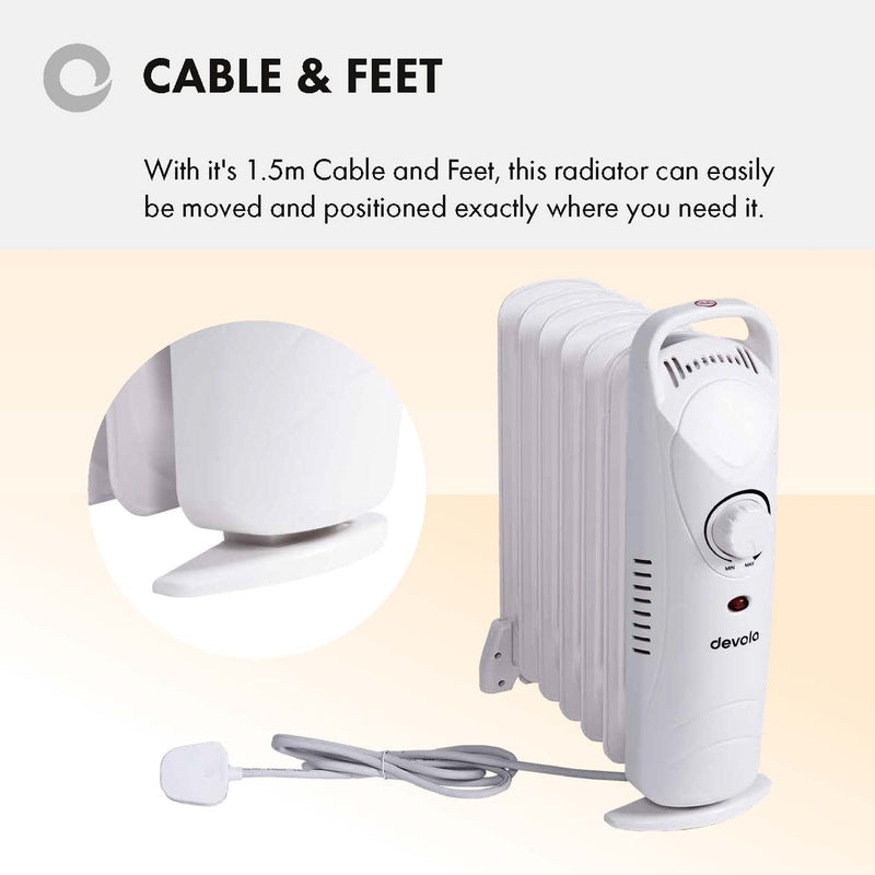 Devola 600W Mini Oil Filled Radiator (White) - DVMOR7F06W, Image  of 8