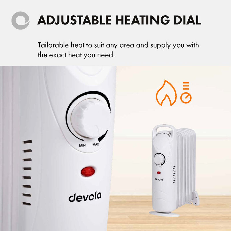 Devola 600W Mini Oil Filled Radiator (White) - DVMOR7F06W, Image  of 8