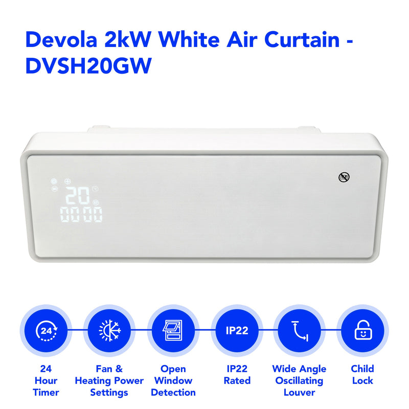 Devola 2kW Air Curtain White - DVSH20GW - Return Unit, Image 3 of 10