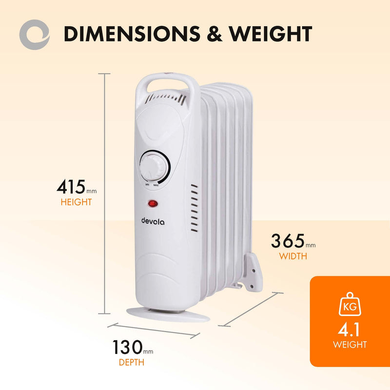 Devola 600W Mini Oil Filled Radiator (White) - DVMOR7F06W, Image  of 8