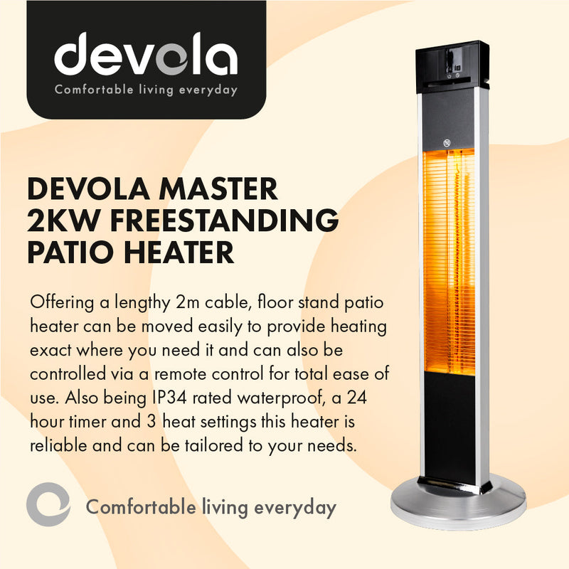 Devola Master 2kW Freestanding Patio Heater with Remote Control -  DVXSPH20FSB, Image 2 of 9