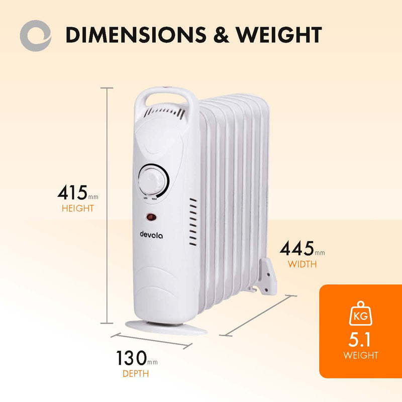 Devola 800W Mini Oil Filled Radiator (9 Fin) White - DVMOR9F08W - Return Unit, Image  of 8