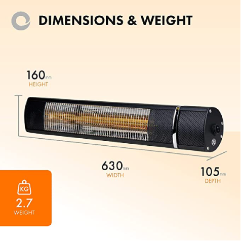 Devola Master 2kW Wall Mounted Patio Heater with Remote Control - DVPH20WMB, Image 5 of 5