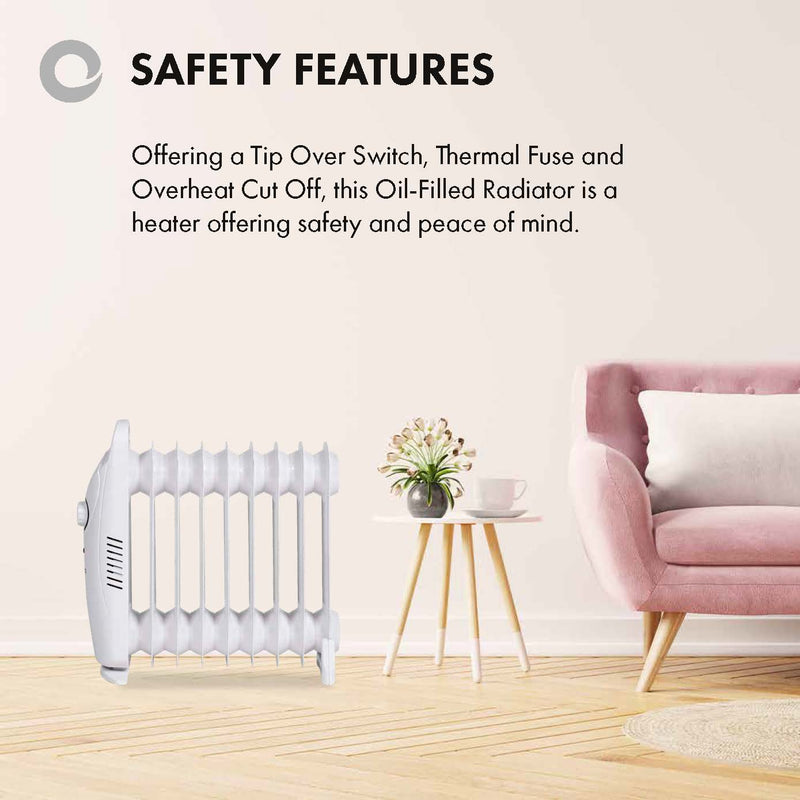 Devola 800W Mini Oil Filled Radiator (9 Fin) White - DVMOR9F08W - Return Unit, Image  of 8