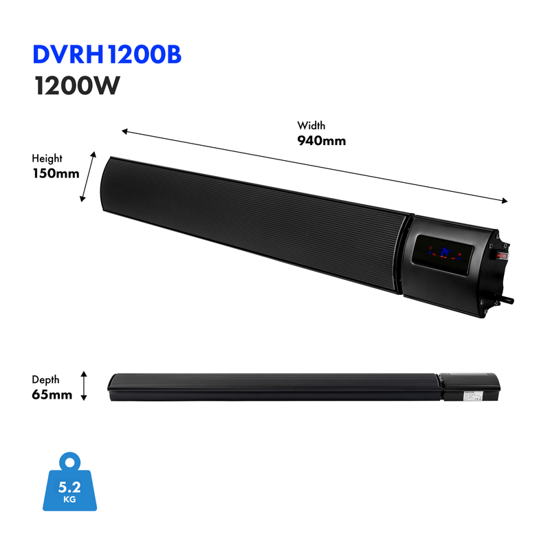 Devola 1.2kW Indoor And Outdoor Wi-Fi Radiant Heater - DVRH1200B - Return Unit, Image 3 of 7