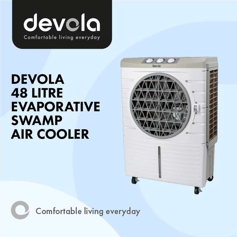 Devola 48L Evaporative Swamp Air Cooler 60 Meters Squared White/Grey - DVCL48P - Return Unit, Image 2 of 9