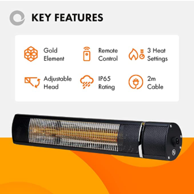 Devola Master 2kW Wall Mounted Patio Heater with Remote Control - DVPH20WMB - Return Unit, Image 4 of 5